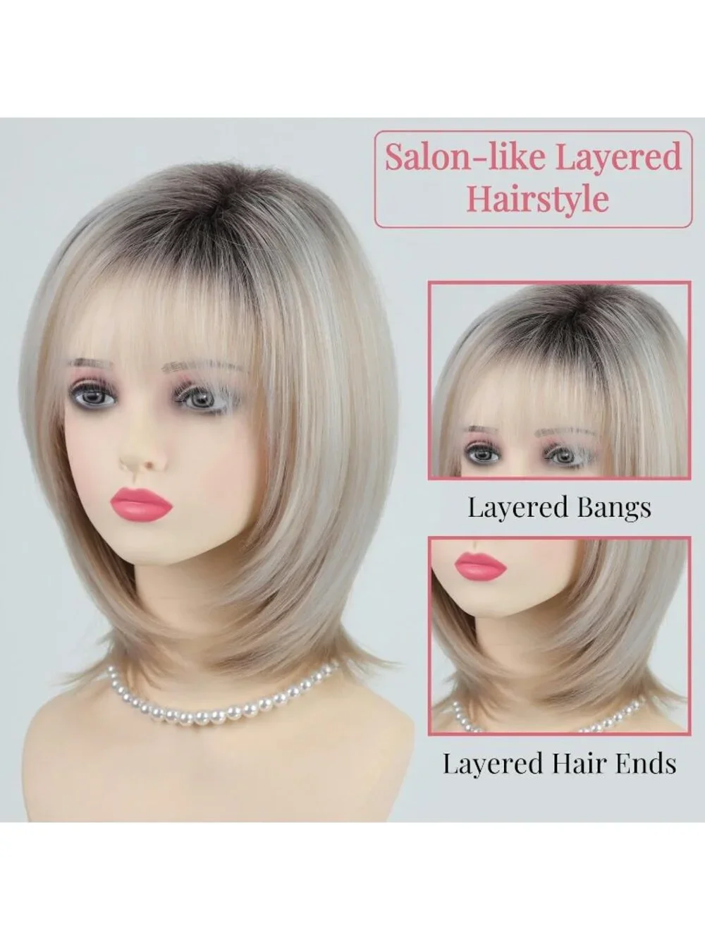 Women's Mix Blonde 12 Inch Mid Length Heat Synthetic Straight Layered Bob Wigs